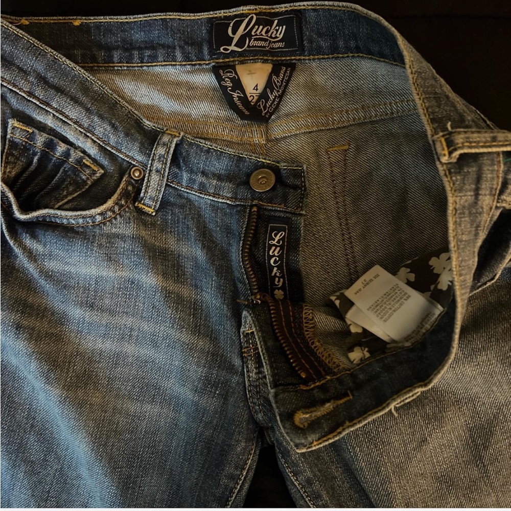 vintage lucky brand jeans (with “lucky you” behind zipper)
dark distressed wash